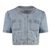 Brodert Denim Topp med Lommer