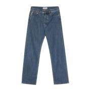 Blå Vasket Denim Straight Leg Jeans