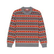 Regulær Jacquard Sweatshirt i Rød