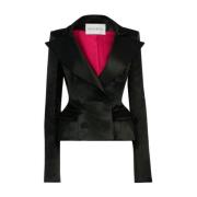 Svart Sateng Peplum Blazer