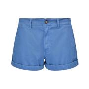 Blå Chino Shorts med Brettekanter