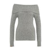 Grå Off-shoulder Strikkeplagg Aw24