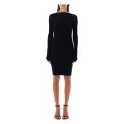 Sort Ribbestrikket Bodycon Kjole