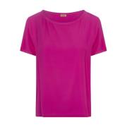 Silke Fuchsia T-skjorte med Rund Hals