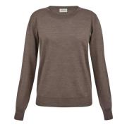 Brun Crewneck Genser Ribbede Hemmer Lange Ermer