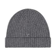 Grå Ull Ribbestrikket Beanie Lue