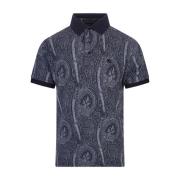 Blå Paisley Print Poloskjorte