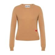 Brun Sweater med Hjertemotiv og Crew Neck