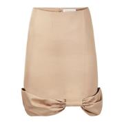 Beige Bomull Bow Peplum Midi Skjørt