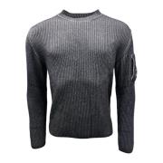 Ribbestrikket Crew Neck Genser Svart-Taupe