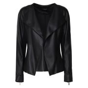 Sort Faux Skinn Blazer med Spisse Revers