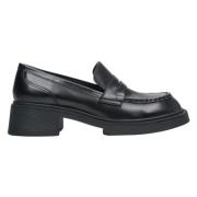 Kvinner Svarte Penny Loafers med Solid Hæl laget av Ekte Skinn Er00113...