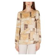 Beige Trykt Bluse Lang Erme