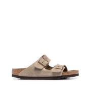 Taupe Semsket Dobbel Spenne Slide Sandaler