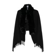 Svart Faux-Fur Trim Skjerf