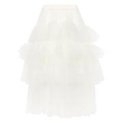 Hvit Tulle Ruffle Skjørt