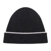 Kashmir Beanie Lue Svart Sand Ribbet