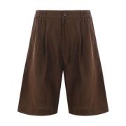 Brune Linshorts med Elastisk Midje