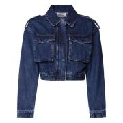 Denim Cropped Jacket med Skjortekrage