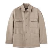 Beige Overshirt med Lærkrage