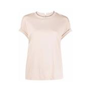 Beige Kontrast Trim Crew Neck T-skjorte