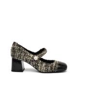 Svart og hvit tweed pumps