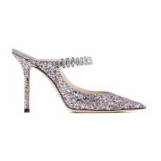 Glitter Stiletto Mules Crystal Strap