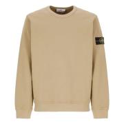 Beige Bomullssweatshirt med Logopatch