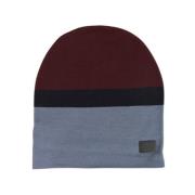 Unisex Burgunder Blå Ull Beanie Medium Strikket Lue