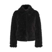 Svart Faux Fur Utendørs Jakke Trendy