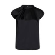 Black Neo Noir Fleur Drapy Satin Blouse Bluse