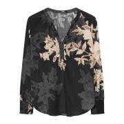 Feminin V-hals Bluse med Smock Mansjetter