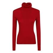 Rød Ribbestrikket Turtleneck Sweatshirt