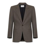 Taupe Melange Wool Single-Breasted Tailored Blazer