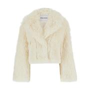 Hvit Kort Faux Fur Jakke