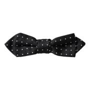 Svart Silke Polka Dot Justerbar Slips