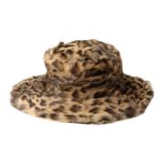 Leopard Bøttehatt Brun Pels