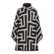 Strikket poncho med maxi monogramtrykk