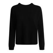 Sort Strikket Crew Neck Sweatshirt