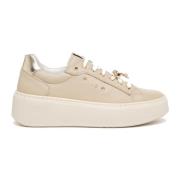 Beige og Gull Skinn Sneakers