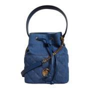 Blå Quiltet Denim Skinn Crossbody Veske