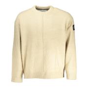 Beige Langarmet Crewneck Bomull Skjorte