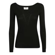 Svart Ull V-Hals Sweatshirt