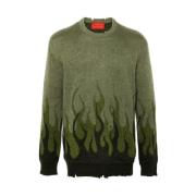 Khaki Flamme Jacquard Crew Neck Sweater