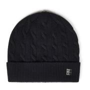 Svart Cable-Knit Beanie Lue