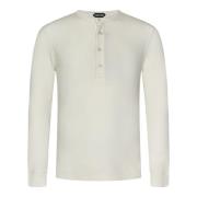 Hvit Ribbet Henley T-skjorte