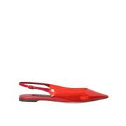 Rød Patent Skinn Slingback Flats