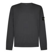 Grå Ribbet Crewneck Ullgenser