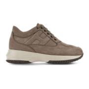 Beige Sneakers med Brodert Logo