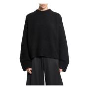 Sort Ribbestrikket Oversized Genser